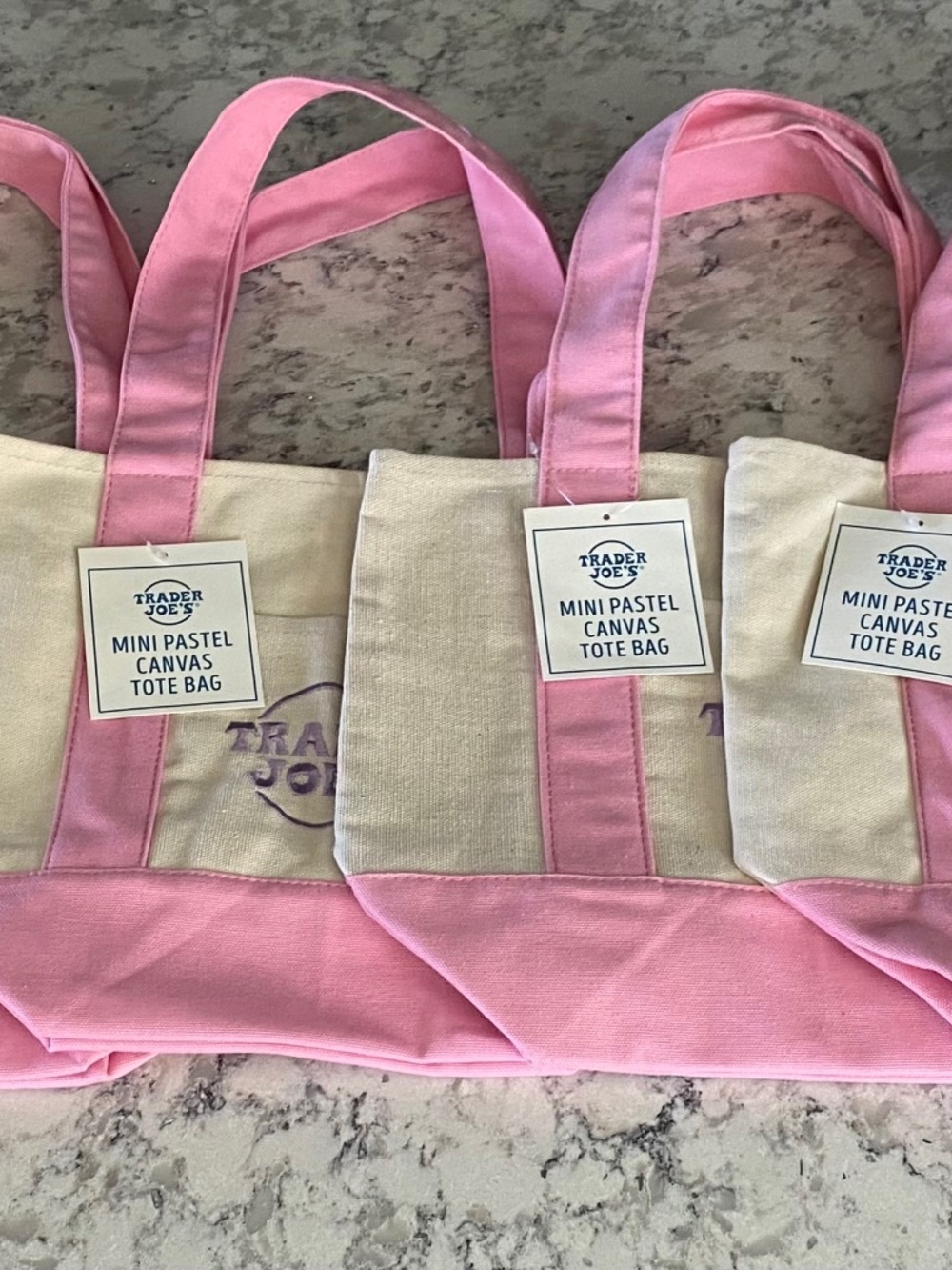 5 Pink and 1 Purple TRADER JOES mini pastel canvas tote bag $15 each